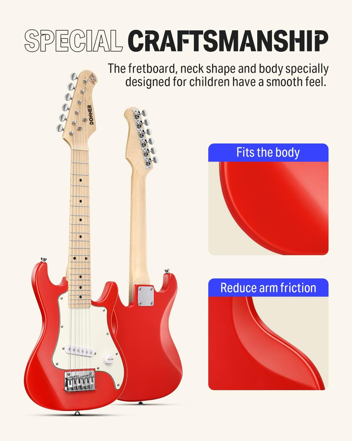 Donner 30 Inch Kids Electric Guitar Beginner Kits ST Style Mini Electric Guitar for Boys Girls with Amp, 600D Bag, Tuner, Picks, Cable, Strap, Extra Strings, DSJ-100, Red