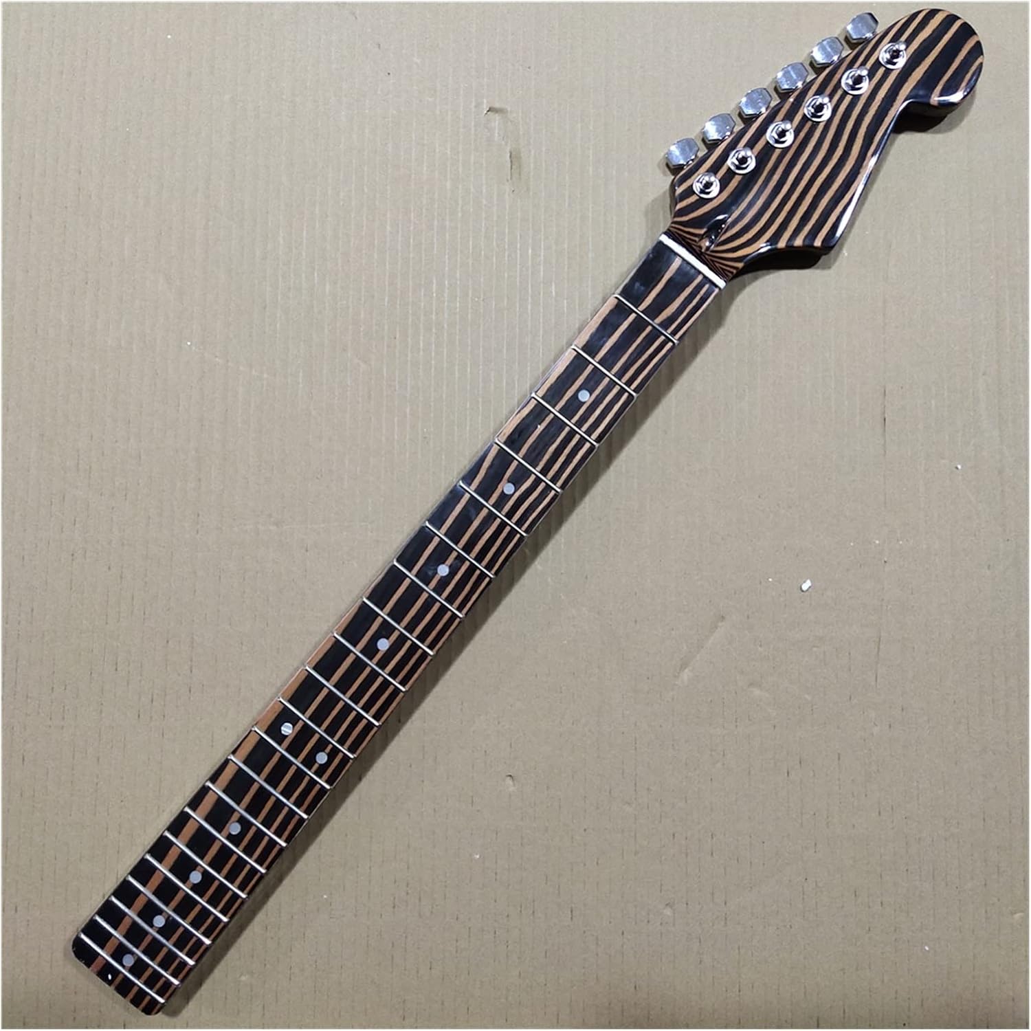 Zebra Wood Electric Guitar Neck Replacement 21 Frets and Tuners Peg Guitar ​Neck Replacement