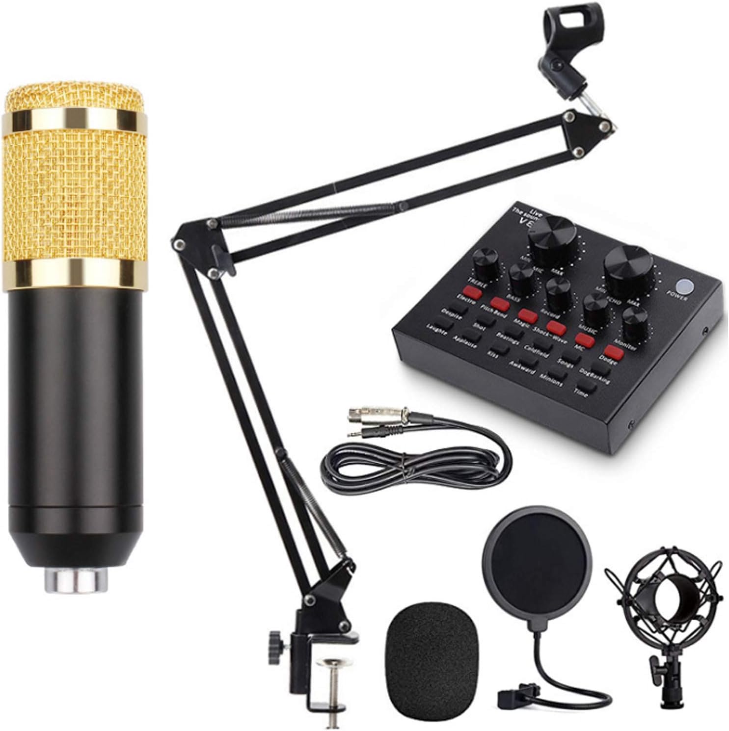 USB Microphone Set,Adjustable Mic Suspension Scissor Arm,Condenser Microphone Bundle,BM800 Sound Card Set,for Music Recording Audio Recording Live Streaming