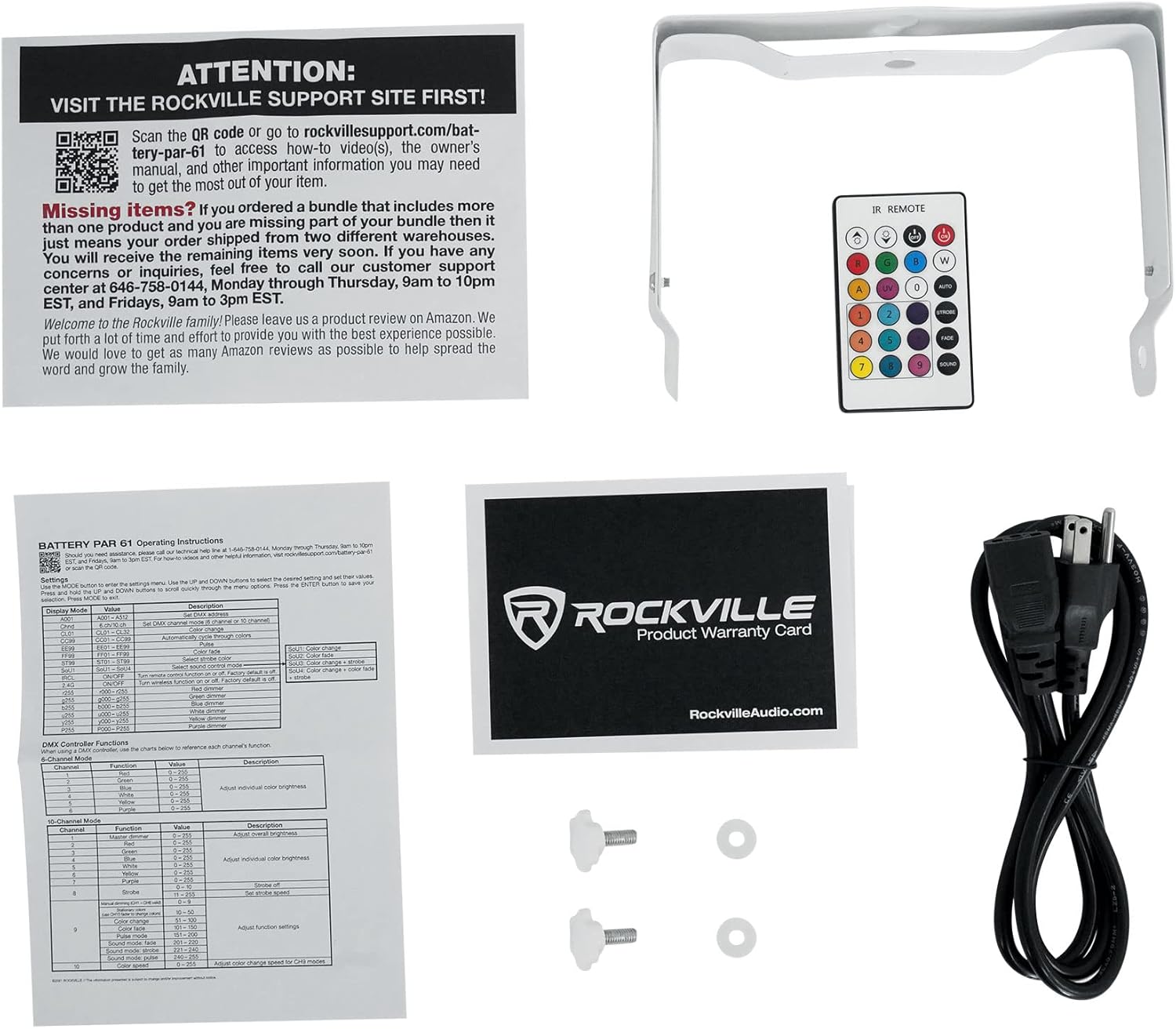 8 Rockville Battery PAR 61 White Rechargeable RGBWA+UV DMX DJ Up-Lights+Remotes