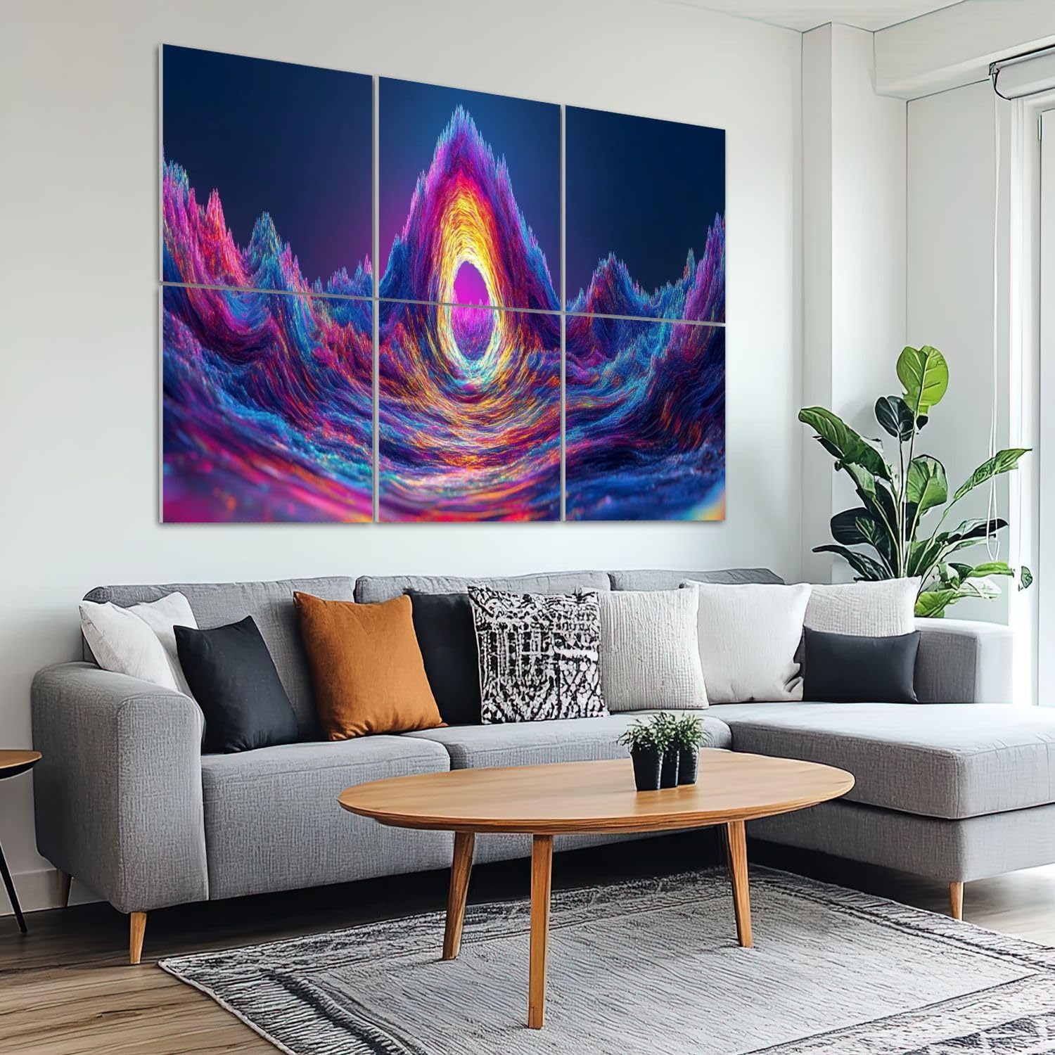 6 Pack Art Acoustic Panels Sound Absorbing Abstract Mountain Nature Peak Light Color Triangles Lines Contrasting Decorative Soundproof Wall Panels Self Adhesive for Recording Studios Office 72