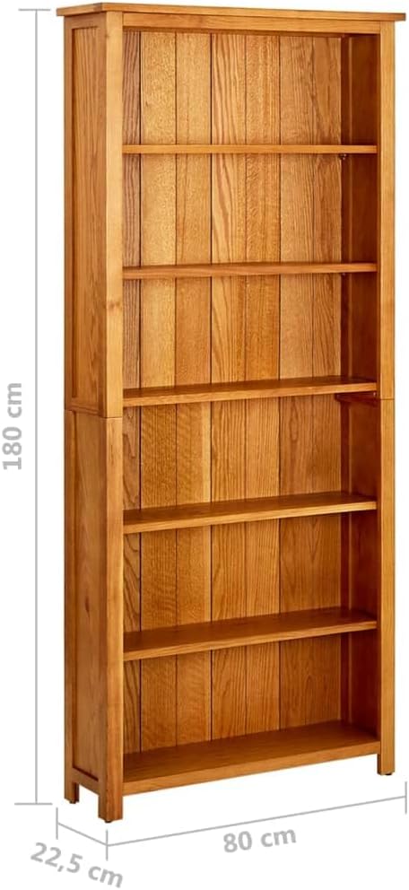 Rustic Solid Oak Wood Bookcase 70.9 in Tall 6-Tier Storage Shelf, Wide Freestanding Bookshelf for Living Room, Study or Bedroom