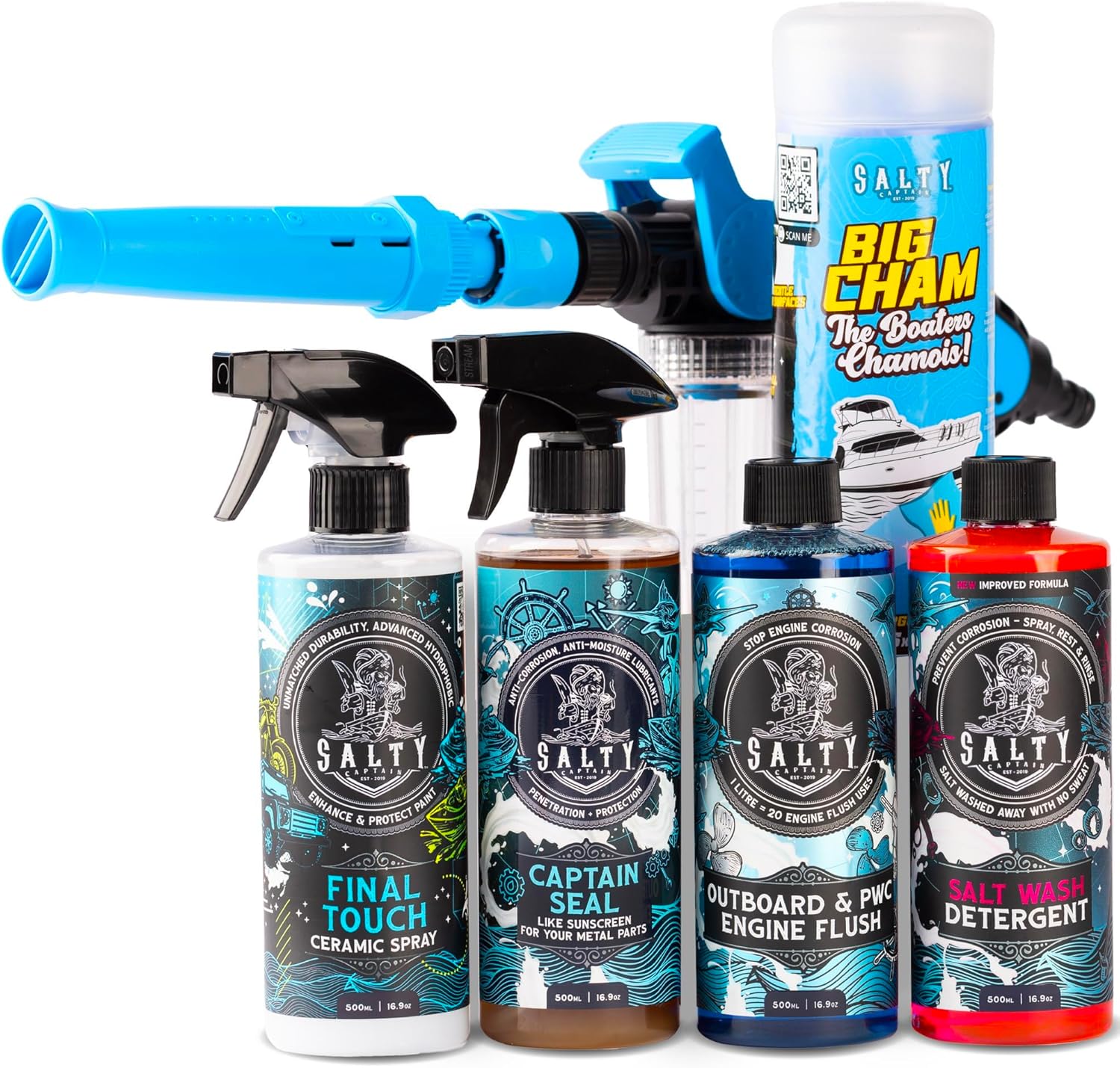 Salty Captain PWC Jet Ski Cleaning Kit - Complete Care Bundle for Jetski | Salt Wash Detergent Soap, Boat & Jet Ski Motor Flush Cleans & Preserves Engines from Salt & Saltwater Corrosion