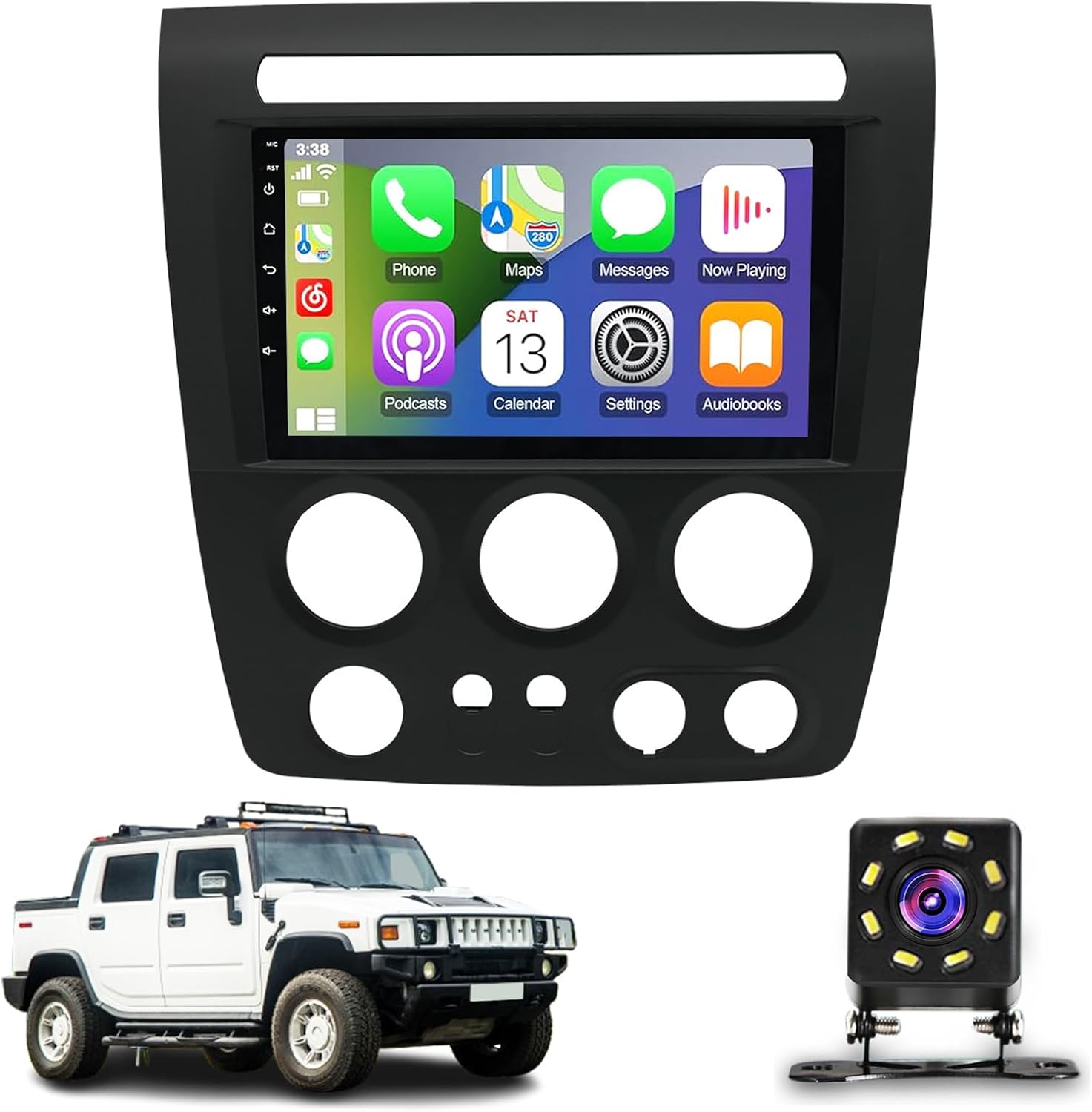 9 inch Car Screen for Hummer H3 (2005-2010), Multimedia Video Audio Player, Android 13 Car Radio with Android Auto/CarPlay/GPS/WiFi/Bluetooth/AM/FM Radio(Size:6+128G)