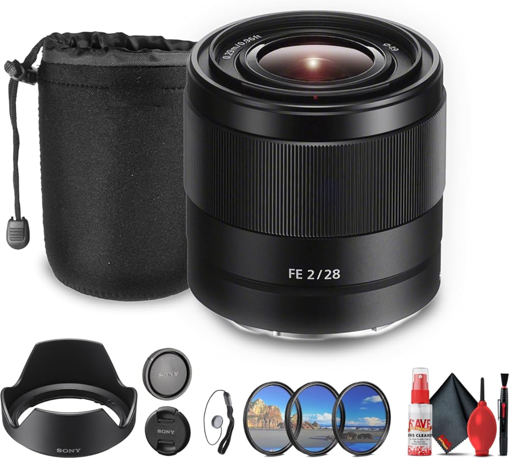 Sony FE 28mm f/2 Lens (SEL28F20) + Filter Kit + Lens Pouch + Cap Keeper + Cleaning Kit (Renewed)