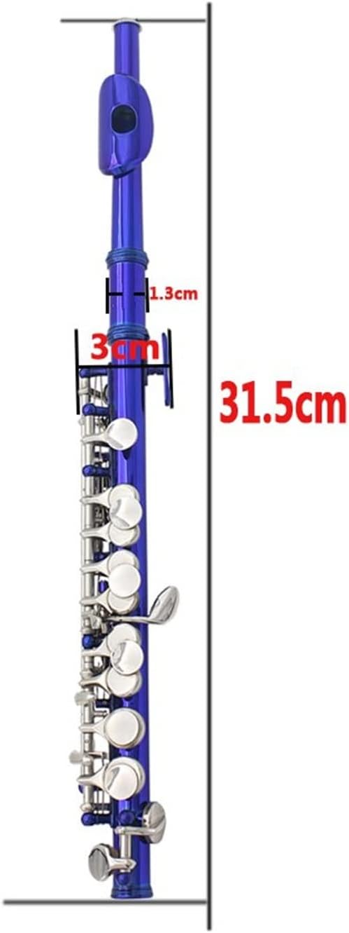 Blue Piccolo 16 Holes with E Key Woodwind Instrument Half-Size Flute Cupronickel Tube W/Leather Box Flutes