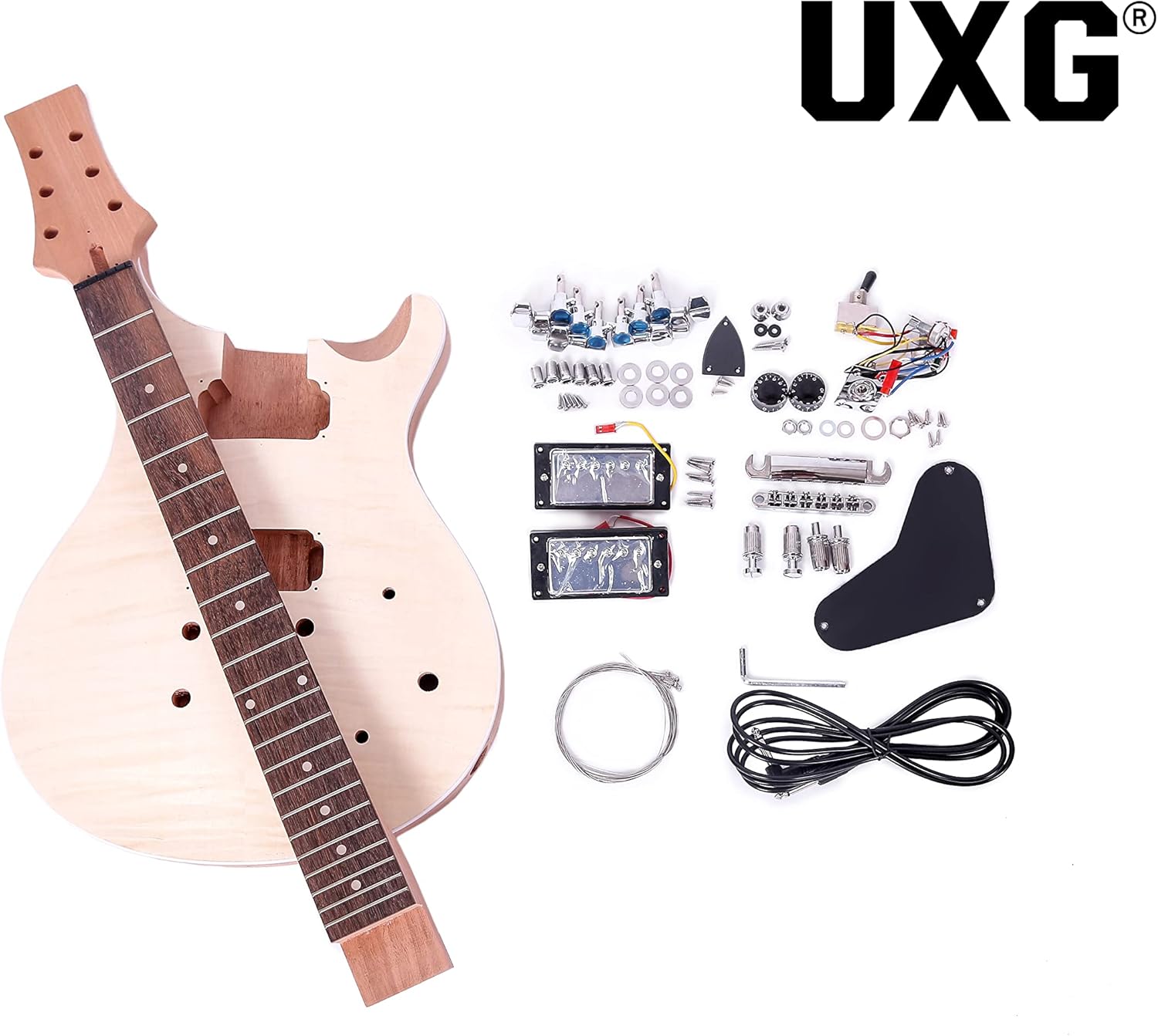 PRS Style DIY Electric Guitar kits,Mahogany Body, Mahogany Neck and Rosewood Fingerboard, H-H Pickup Configuration, Natural with Tiger Stripes