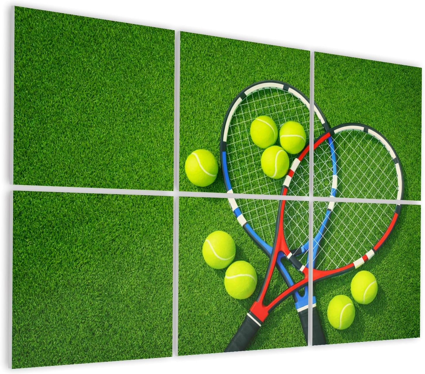 6 Pack Art Acoustic Panels Self Adhesive 3d rendering two tennis rackets yellow tennis balls green grass Decorative Soundproof Wall Panels Sound Absorbing Panel 48