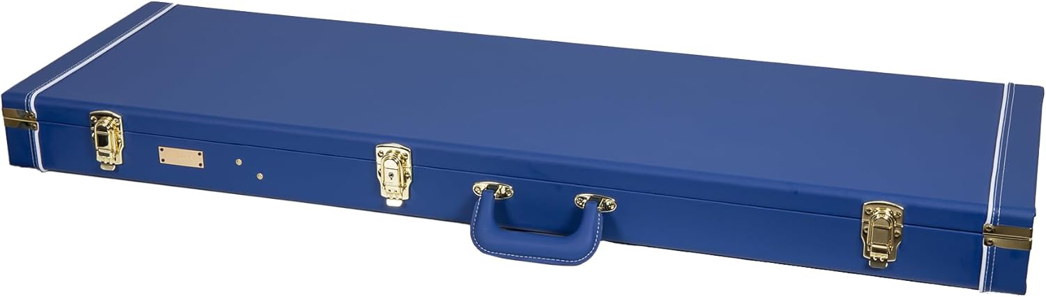 Crossrock Wooden Bass Guitar Case for Fender Precision & Jazz | Vibrant Blue Faux Leather, Beige Plush Interior, Lock – Designer Series(CRW520BVB)