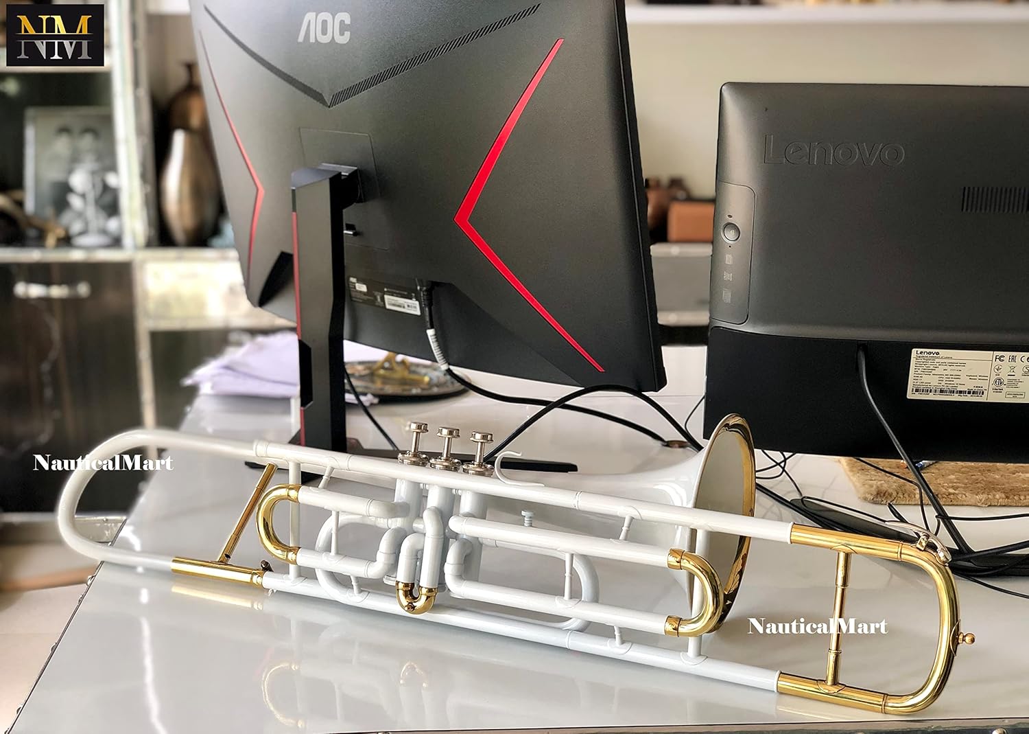 Valve Trombone Bb | White Brass Finish | Phosphorus Copper Lead Pipe | Smooth Action Valves | Includes Carry Case