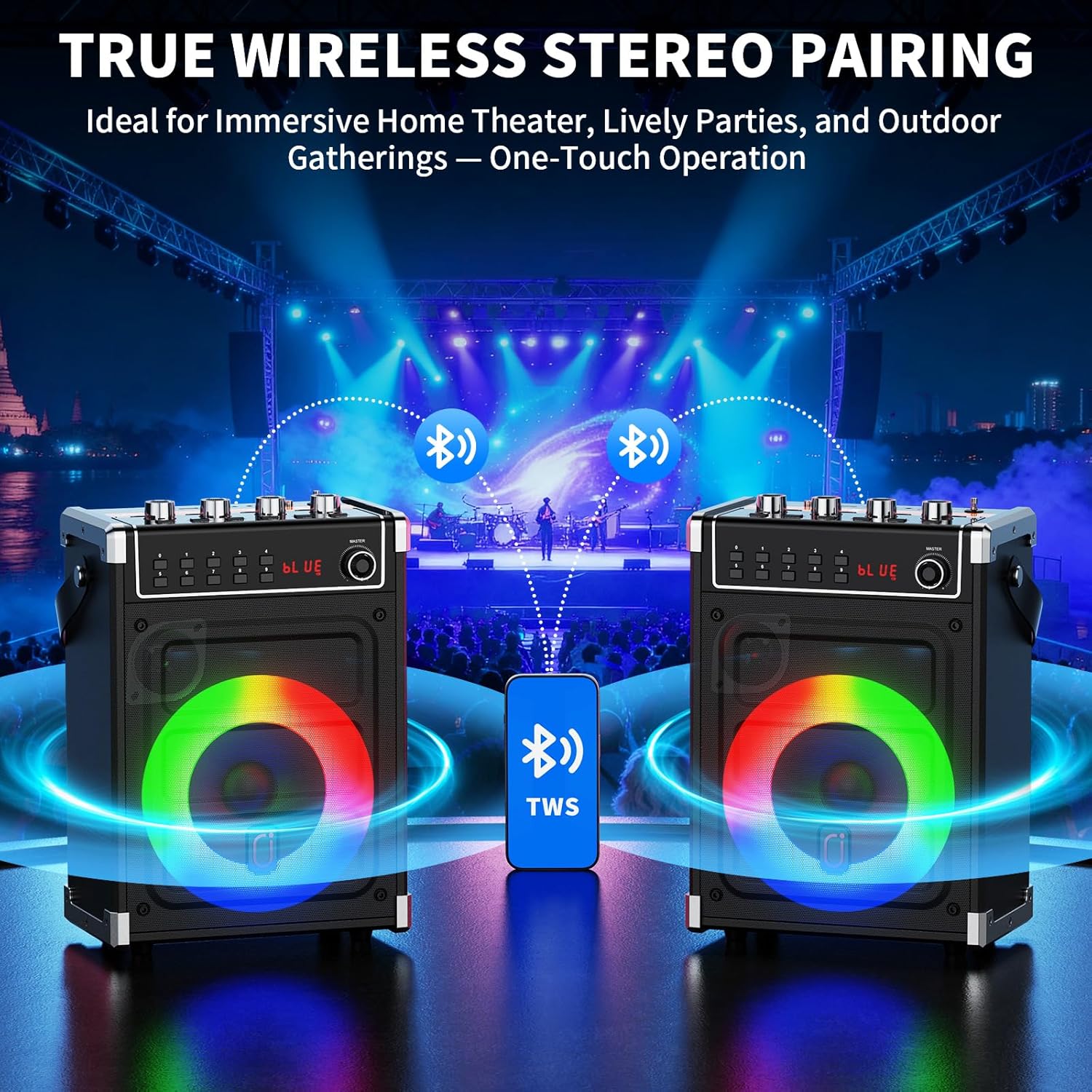 JYX Karaoke Machine with 2 Wireless Microphones, Portable Bass/Treble Bluetooth Speaker with LED Light, Support TWS, AUX in, FM, REC PA System with Remote Control, Supply for Party/Adults/Kids