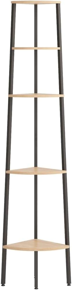 5-Tier Corner Shelf Light Brown and Black 17.9