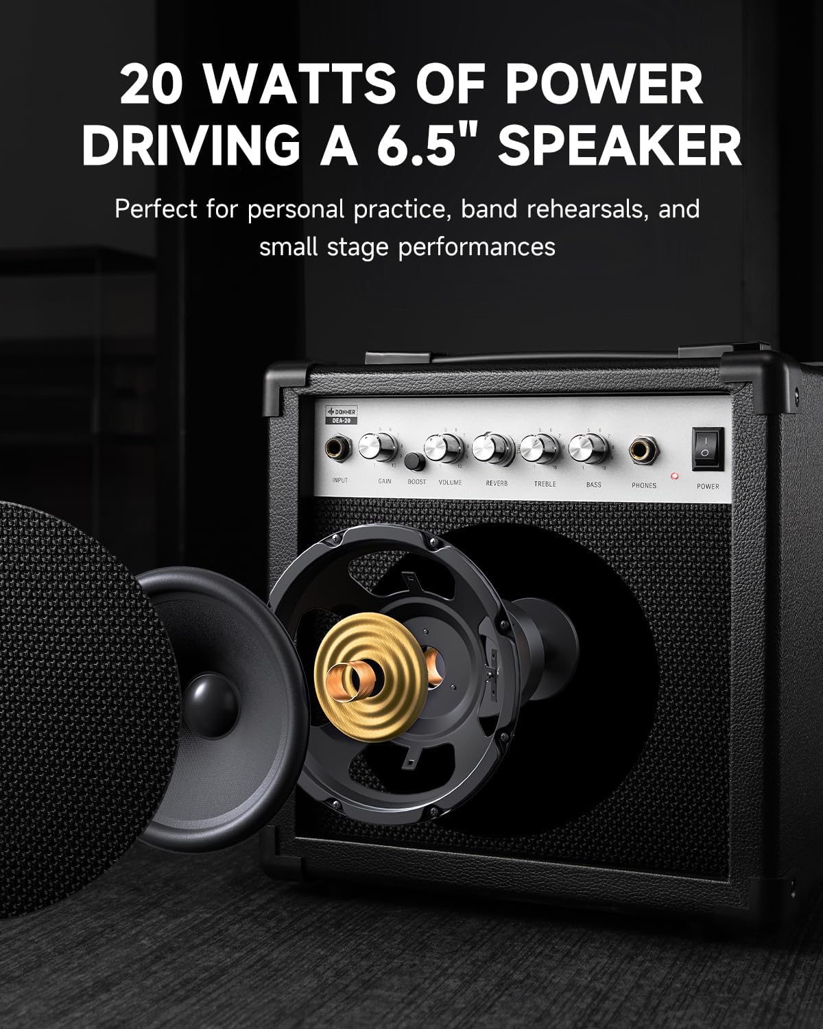 Donner HUSH X PRO Electric Guitar Kit - Smart Travel Guitar with Dozens of Preset Combinations, 7 Tone Sim Options, Midnight Glow and Donner Electric Guitar Amp 20W, DEA-20 Guitar Amplifier