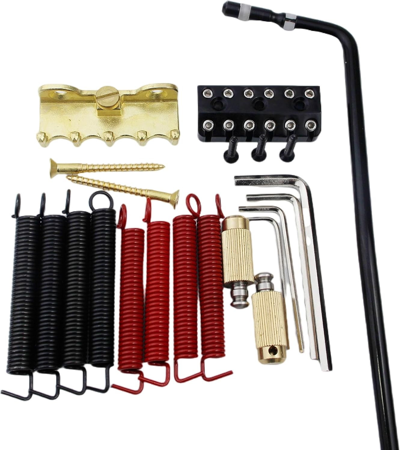 Guyker 6 String Bridge Saddle with Bridge String Lock, Spring and Screw, Pop-In Bar for Headless Guitar Complete Install Kit, WT002, Black