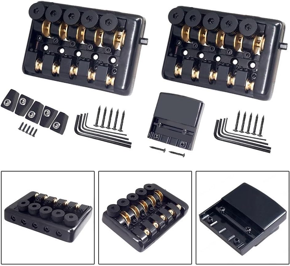 Electric Bass Bridge Tailpiece for 5-String Headless Guitar, Metal Fixed Tremolo with Nut and Screws, Black (99 x 69.2 mm)(B)