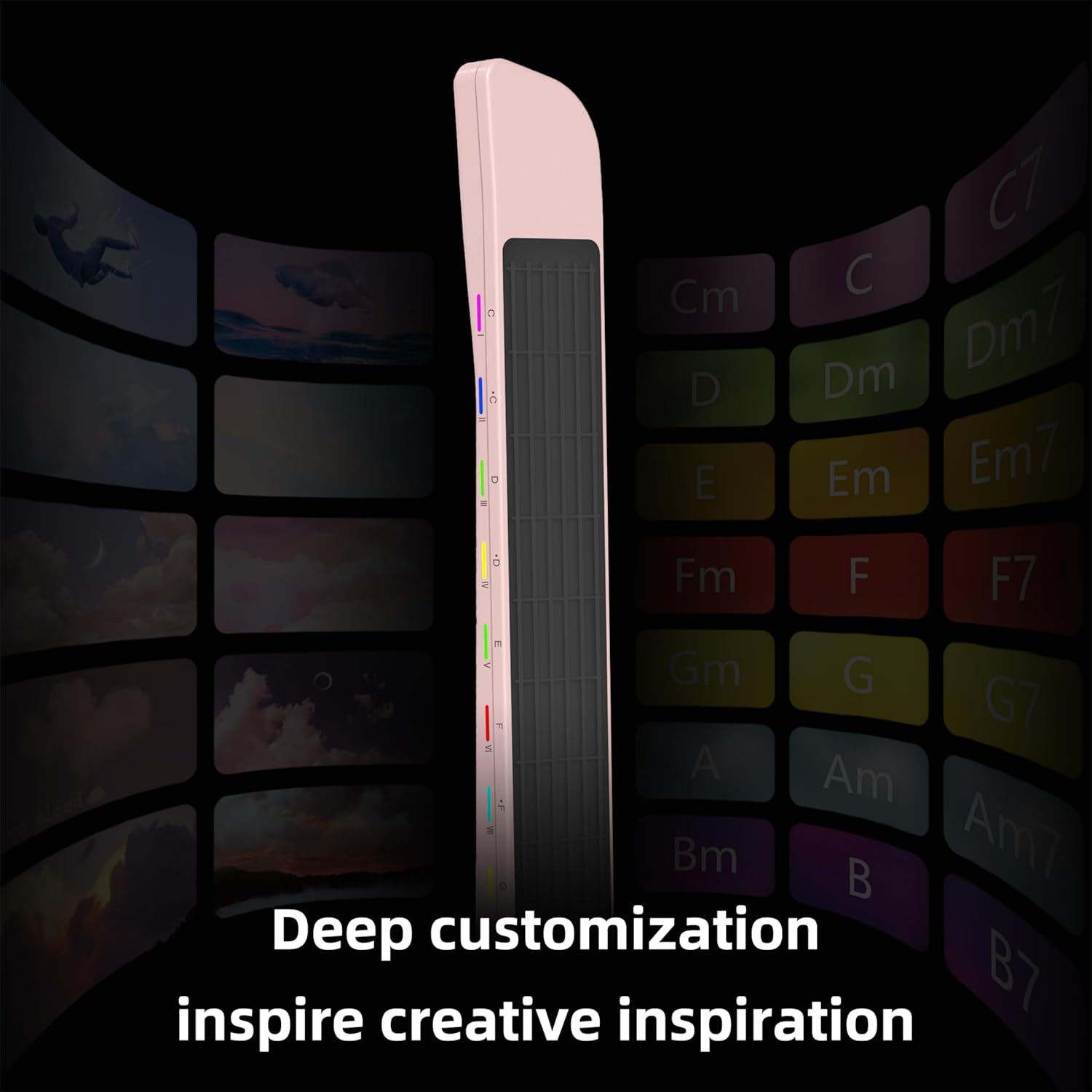 Stringless Electric Smart Guitar,Foldable & Portable,Travel Backing Guitarra for One-Man Band,Chord Generator,App Interactive Chord Sheets,Easy to Play (Pink)