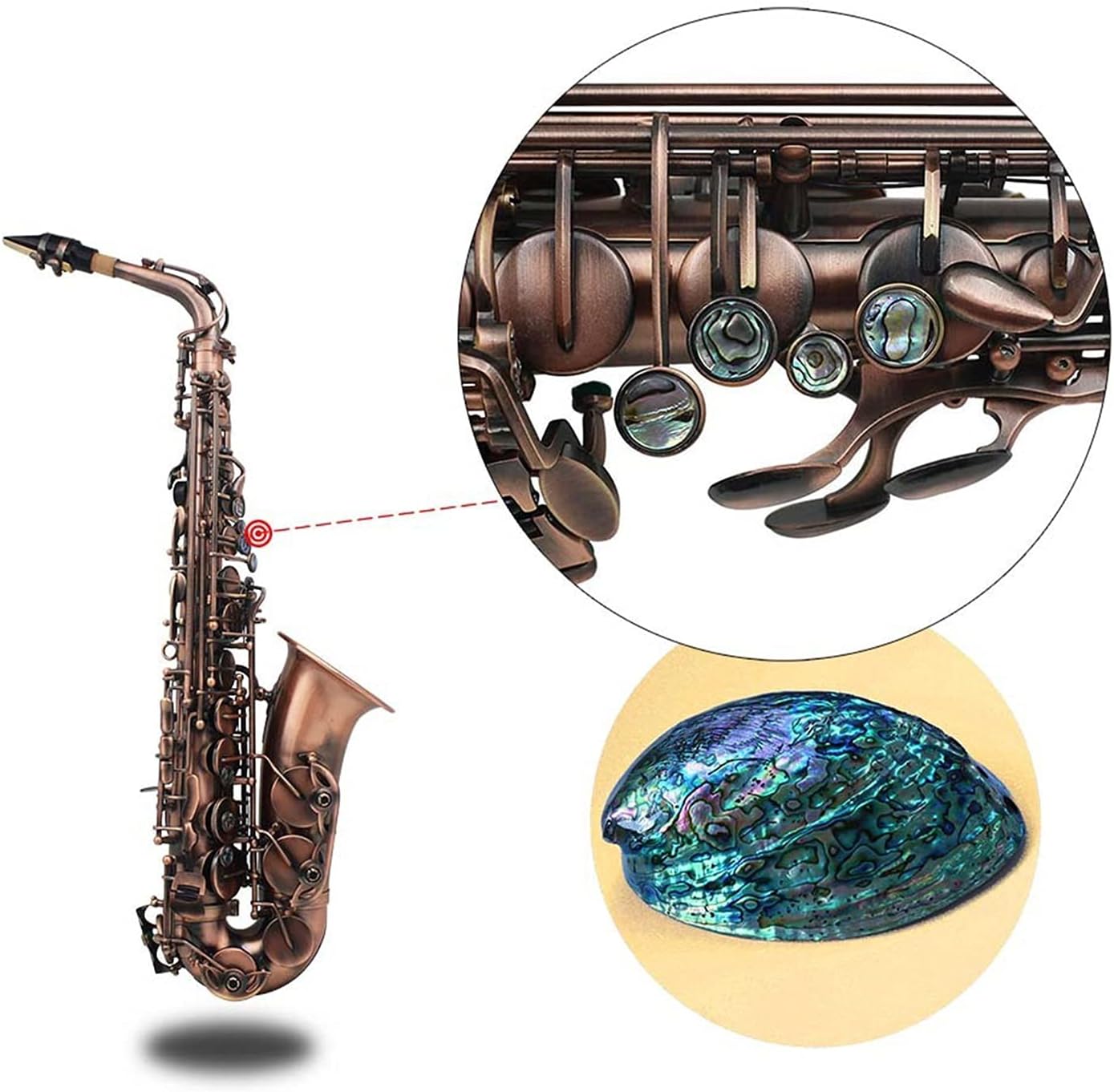 Sax Beginners Kit Professional Red Bronze Bend EB E Flat Alto Saxophone Sax Abalone Shell Key Carve Pattern with Case Gloves Cleaning Straps Brush Wind Instrument