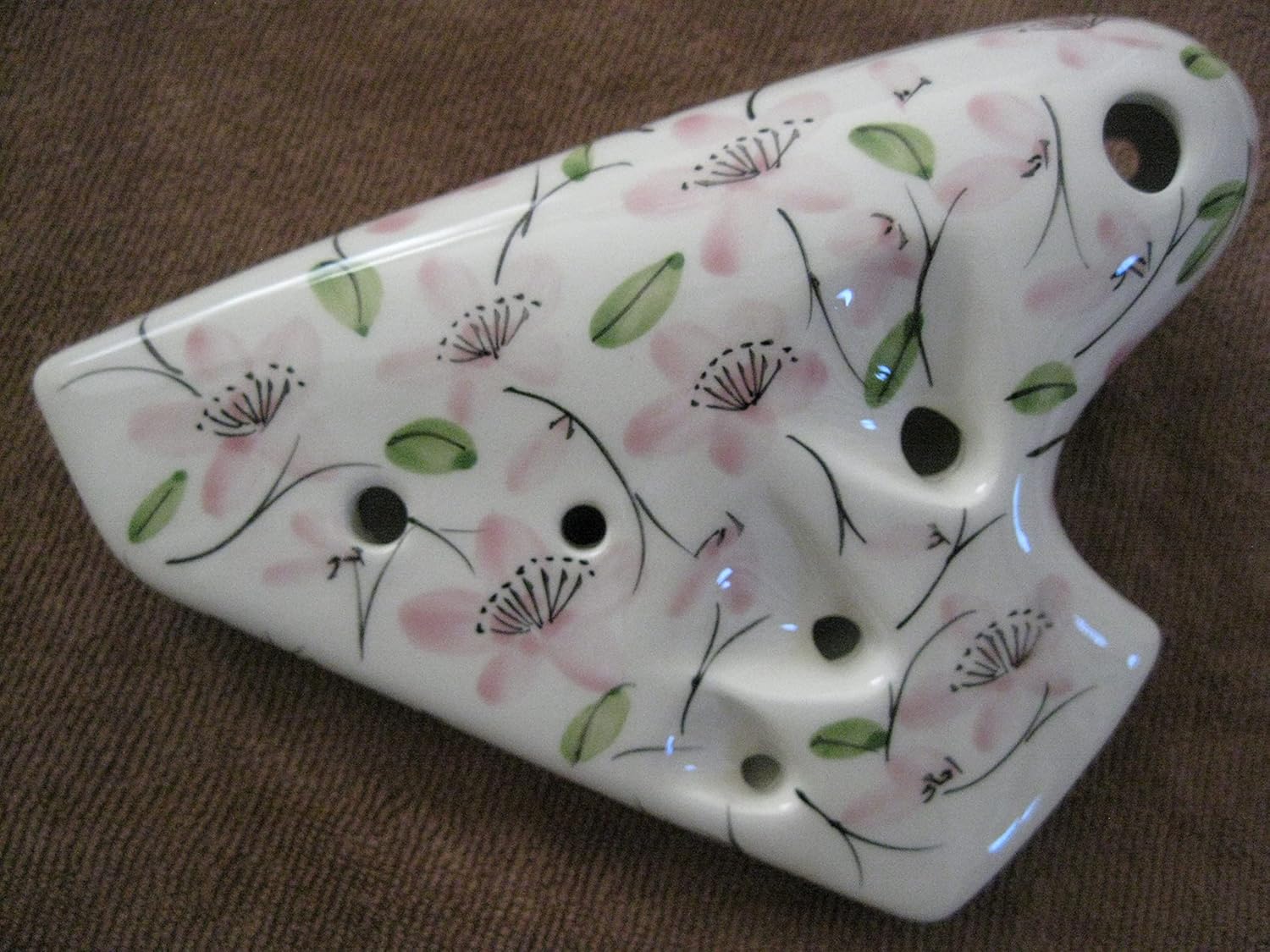 Utopia Ceramic Gross White w. scattered Romantic Cheery Blossom Pattern Alto C Key / 3 Octave Chromatic Range Ceramic Ocarina - High temperature Kiln Treated good Hardness Endurability