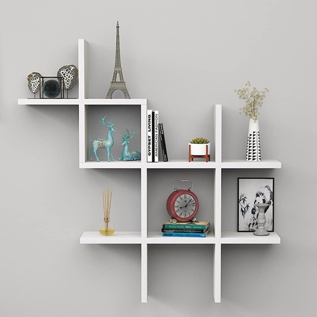 Criss Cross Intersecting Floating Shelf, Rustic Wall Mount, Wall Shelf for Bedroom, Cube Grid Display Case Floating Organizer Rack for Kitchen, Badroom (Color : /Black, Size : B)