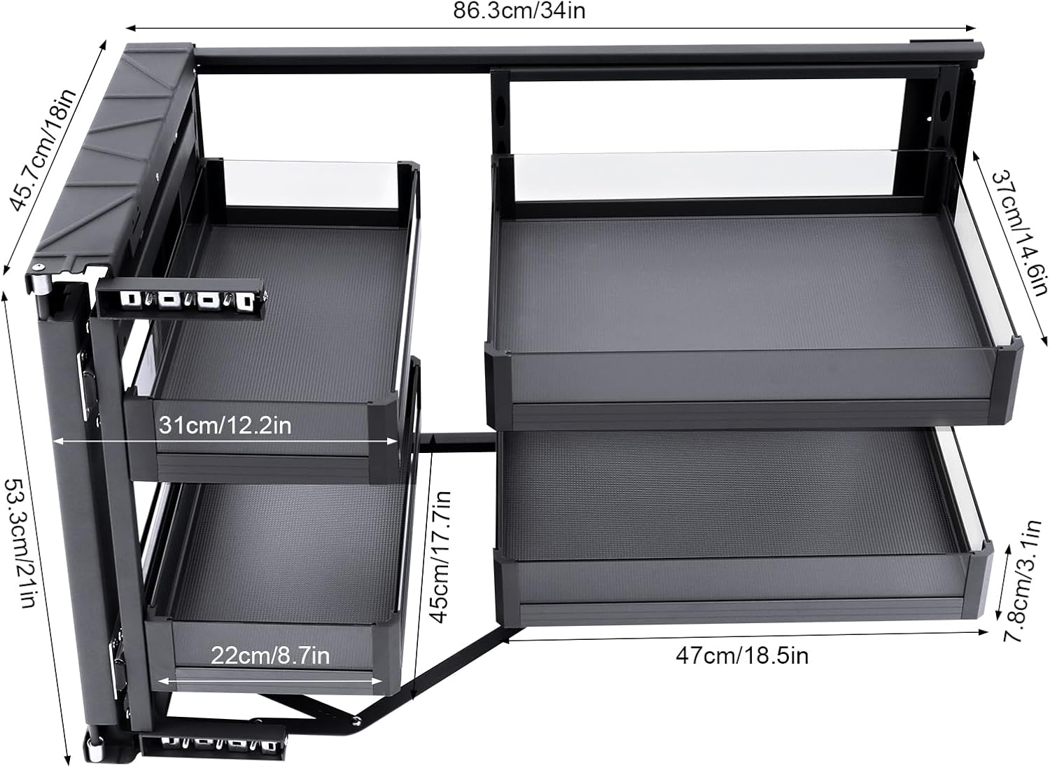 Blind Cabinet, Wall-Mounted Type Blind, Pull Out Organizer, 2-Tier with 4-Shelf, Height Adjustable, for Kitchen, Corner Cabinet Storage