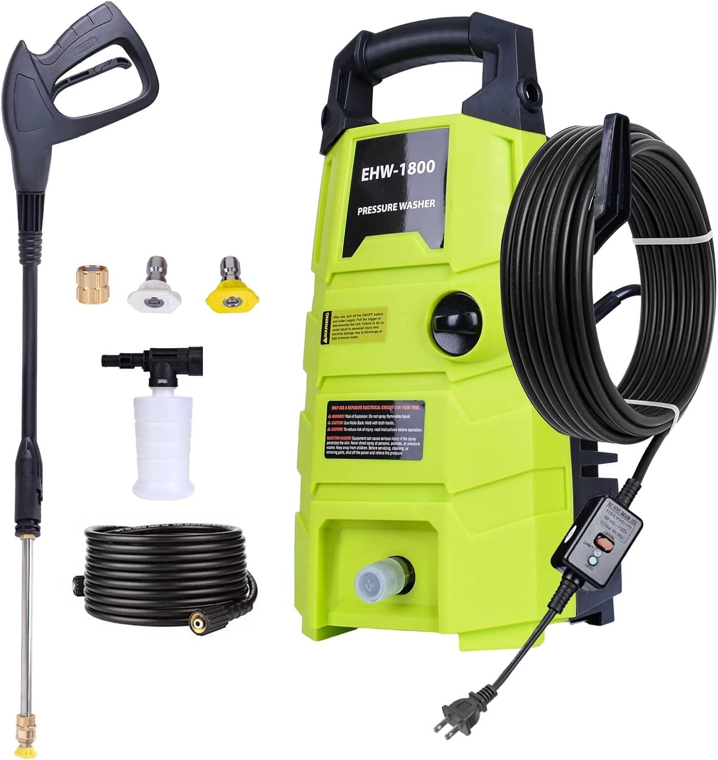 Electric Pressure Washer, 1800PSI 1.6GPM Portable Power Washer with 20FT Hose & 35FT Power Cord, Two Nozzles, 0.4L Soap Bottle for Car Driveways Patio Garden