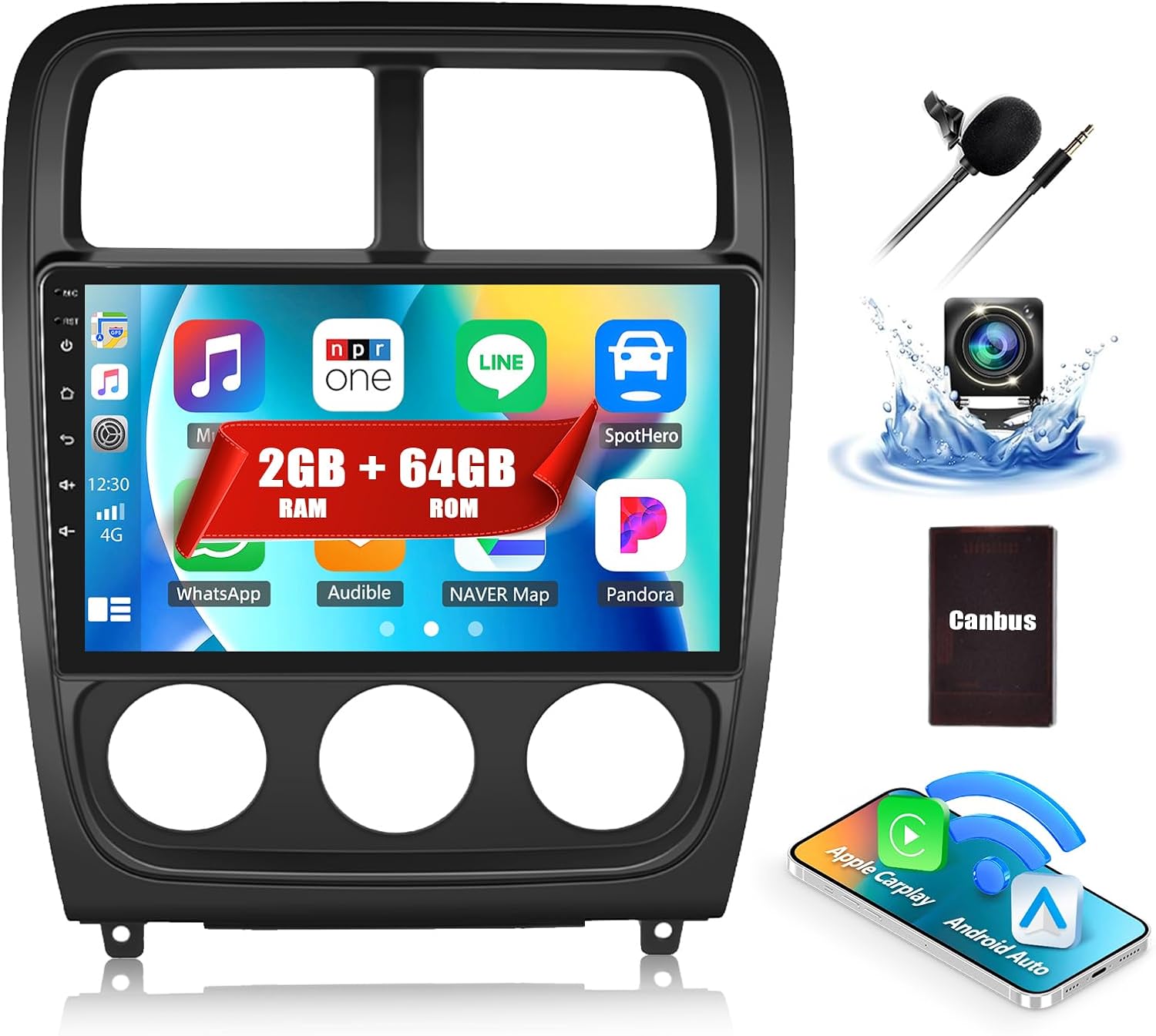 2G+64G Android 13 Car Radio Stereo for Dodge Caliber 2010-2012 with Wireless CarPlay Android Auto, 9