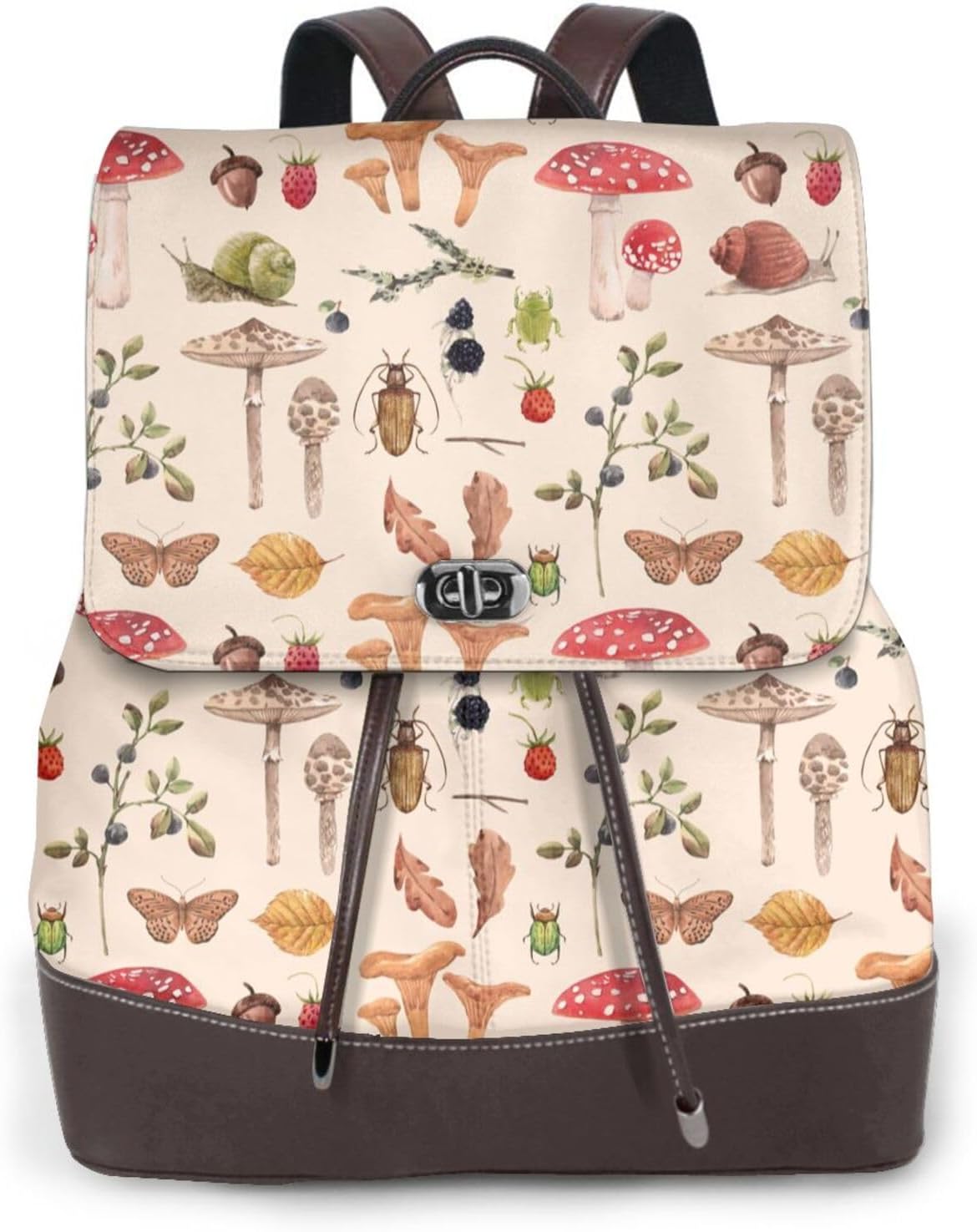 Retro Autum Mushrooms for Womens Backpack Purse Microfiber PU Anti-theft Large Fashion Designer Travel Bag Ladies Shoulder Bags