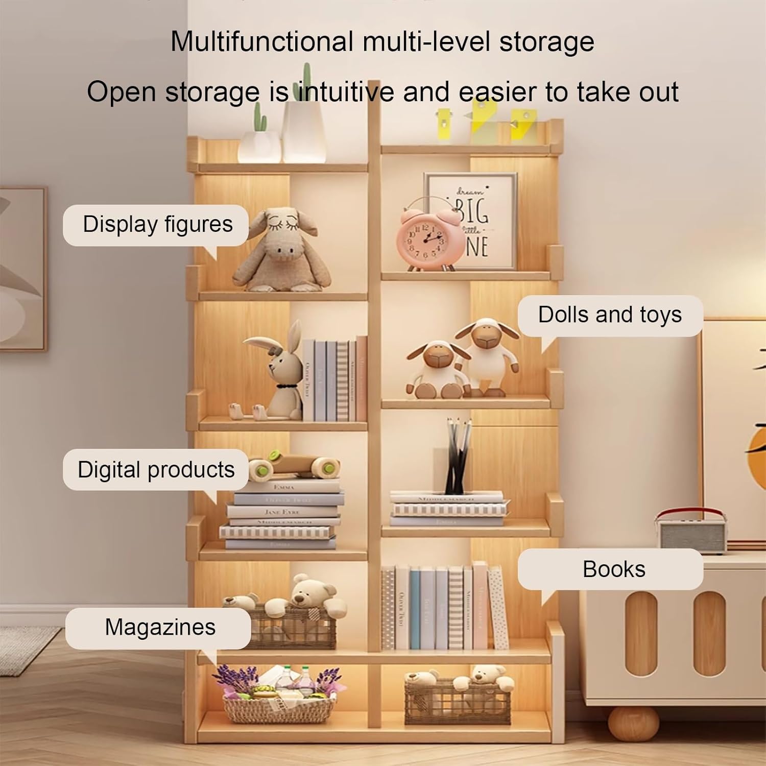 Bookcase with Drawers, Storage Organizer, Vertical Bookshelf, Modern Floor Standing Display Rack, for Home Office, Living Room, Bedroom, Kitchen(Brown)