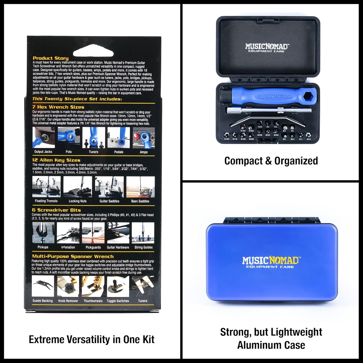 MusicNomad KEEP IT SIMPLE, SETUP (KISS)™ Starter Kit Bundle - 6 pc. Gauge Set, 26 pc. Guitar Tech Tool Set, 11 pc. Truss Rod Wrench Set (MN609)