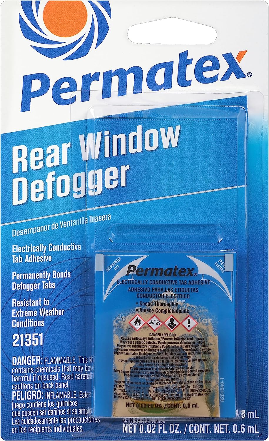6 Pack Permatex 21351 Electrically Conductive Rear Window Defogger Tab Adhesive - 2 Part Kit