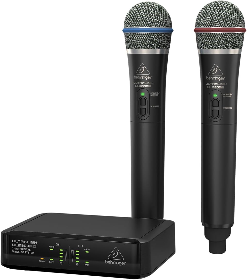 Behringer ULTRALINK ULM302MIC High-Performance 2.4 GHz Digital Wireless System with 2 Handheld Microphones and Receiver