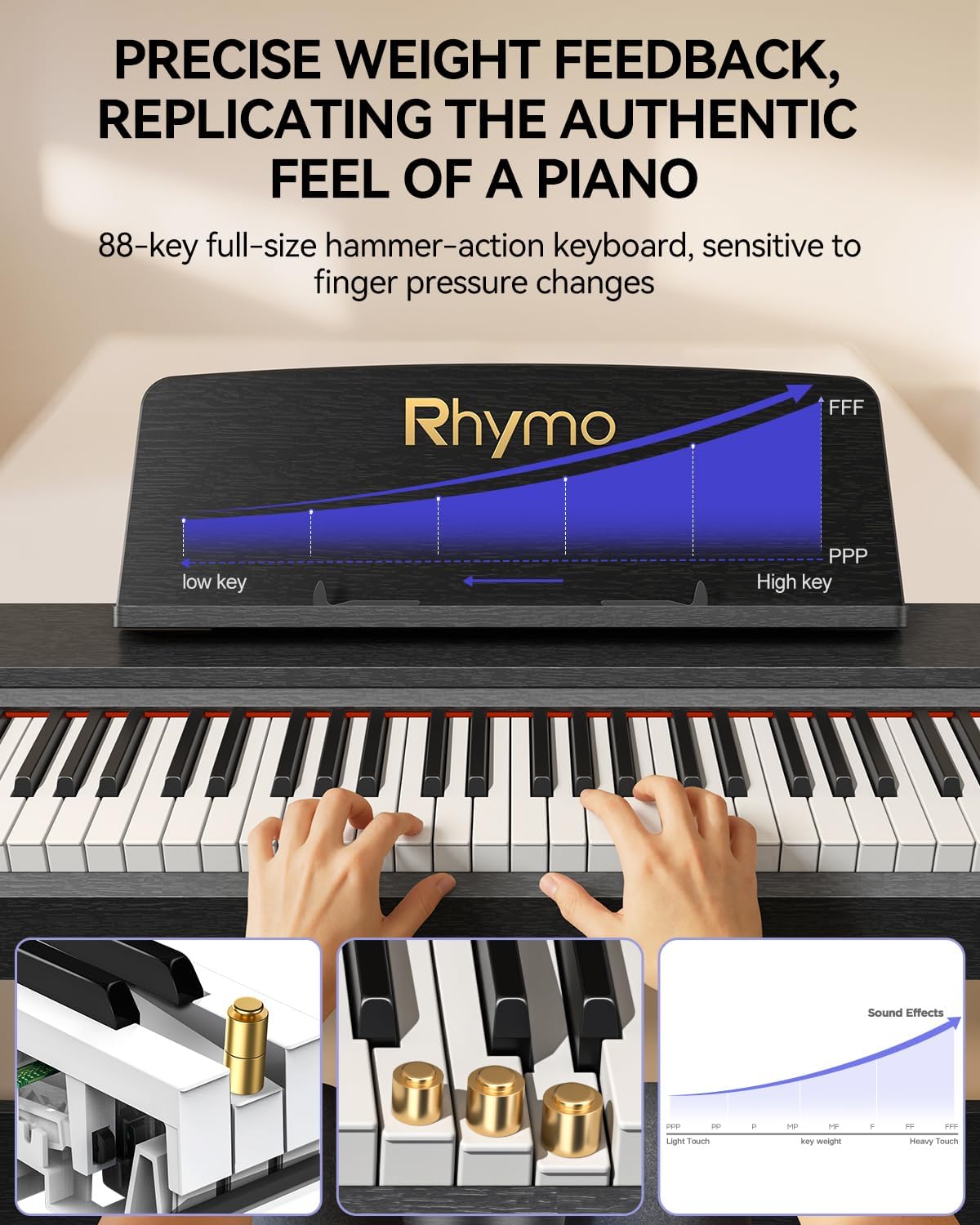 Rhymo 88 Keys Weighted Keyboard Piano, Full Size Hammer Action Digital Piano with Speakers, Wooden Upright Digital Piano, Electronic Piano Keyboard with Furniture Stand Suitable for Beginners