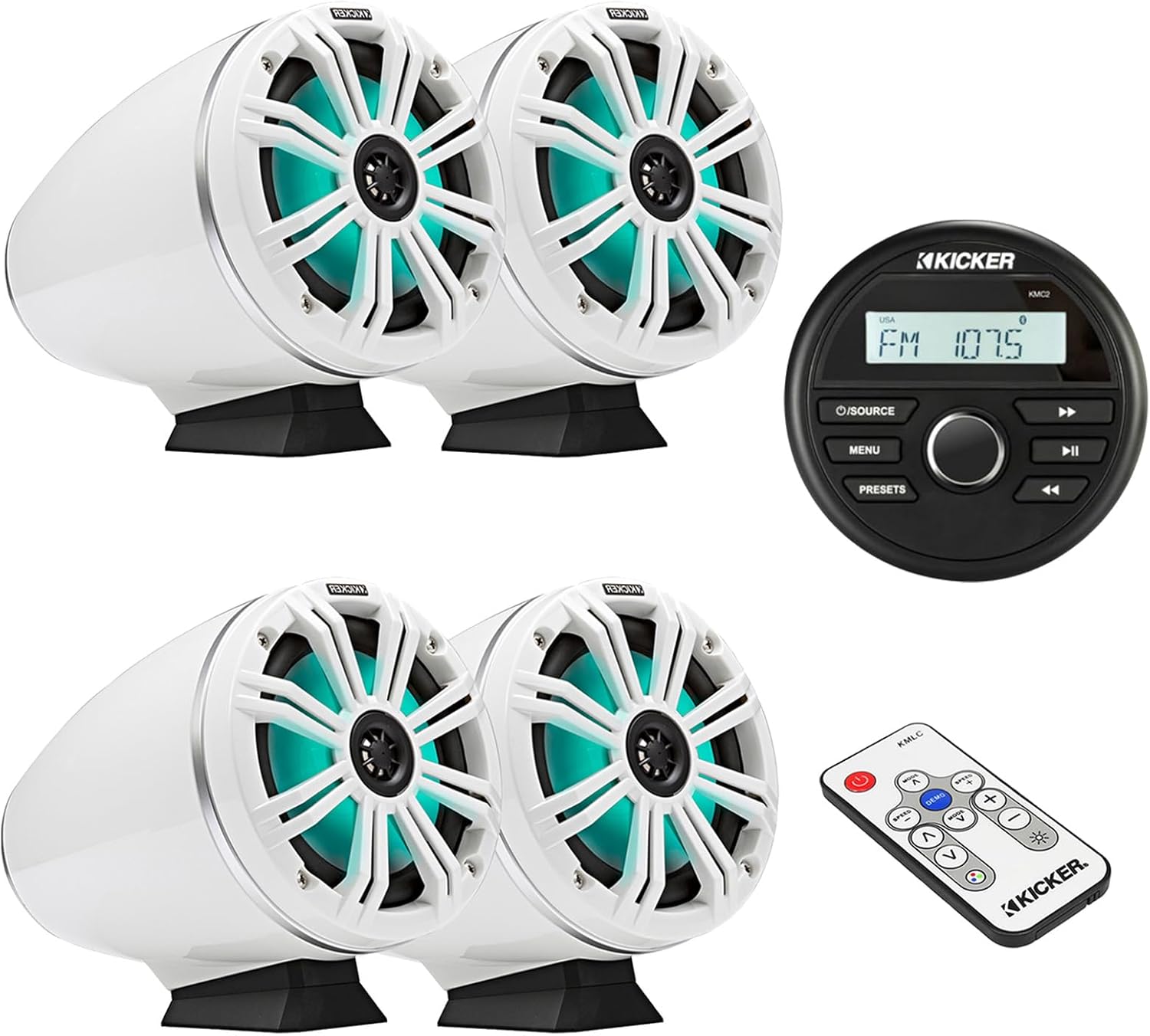 KICKER All-Weather Marine Gauge Style Bluetooth USB Digital Media Center Receiver, 6.5