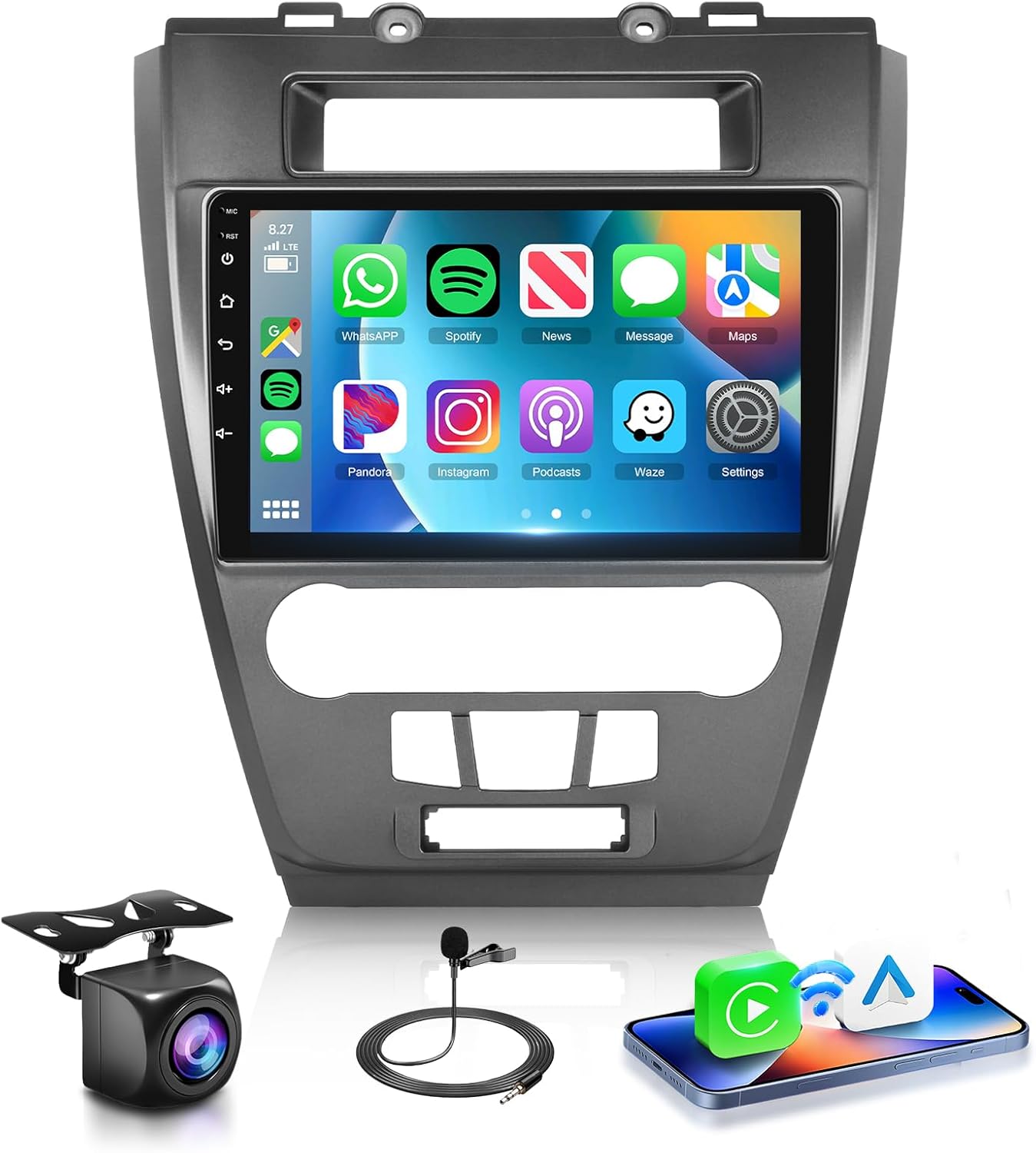 2G+64G Car Radio for Ford Fusion Mustang 2009-2012 Stereo 10.1 inch HD IPS Touch Screen Android Head Unit Built-in DSP Wireless CarPlay Android Auto Bluetooth GPS WiFi DVR SWC Backup Camera