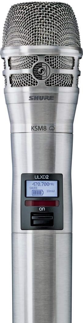 Shure ULXD2/K8N Handheld Transmitter with KSM8 Brushed Nickel Vocal Mic Capsule - for use with ULX-D Digital Wireless Microphone Systems, Receiver Sold Separately | G50 Band (ULXD2/K8N=-G50)