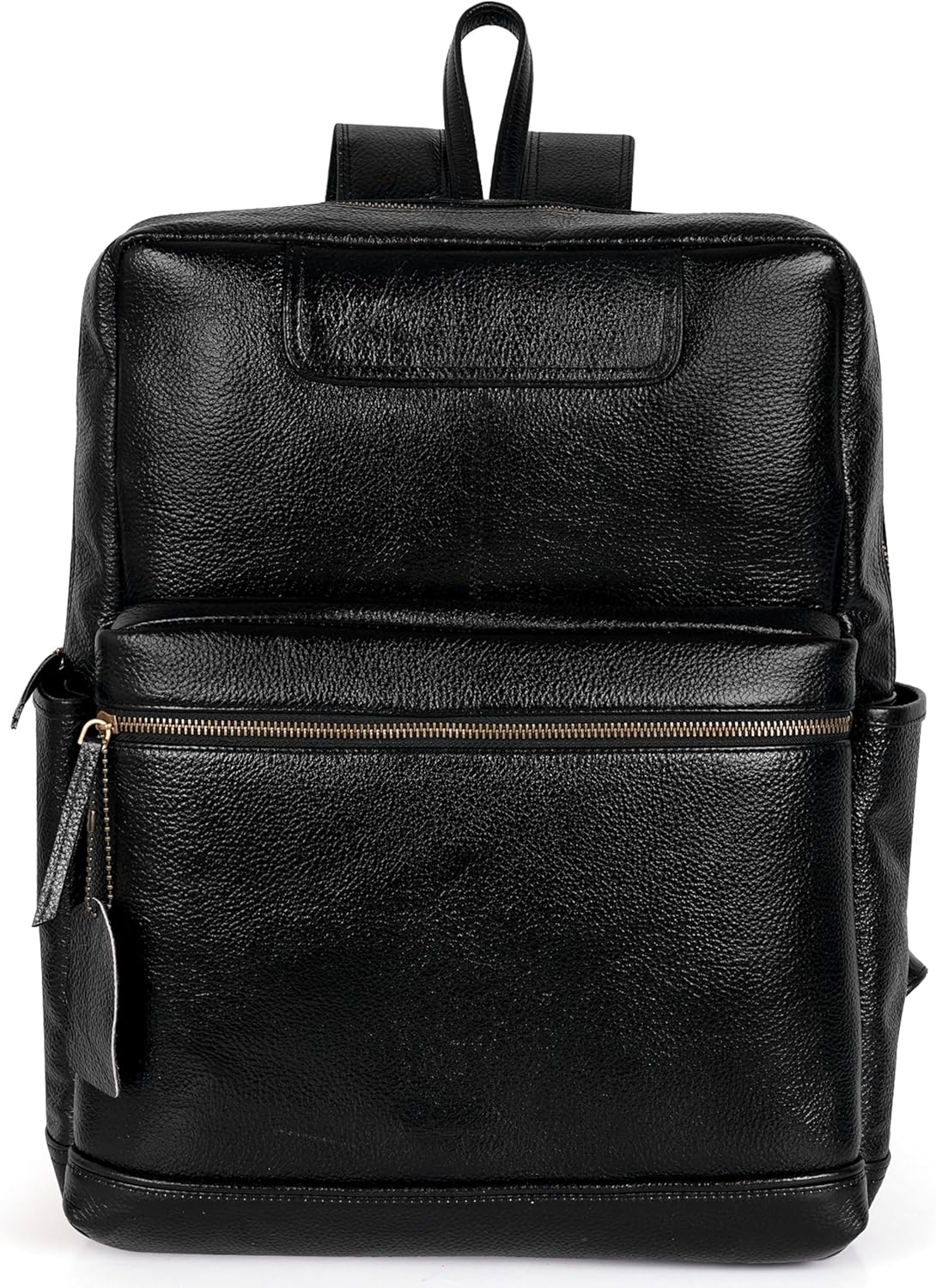 Full Grain Leather Laptop Backpack Bag Durable Lightweight Stylish Premium Office Travel 16'' Backpack (Black)