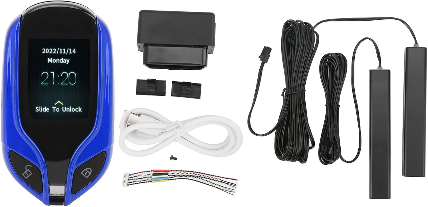 Smart LCD Screen Car Key Universal PKE Keyless Entry System for Vehicles with One Button Start, Zinc Alloy Metal Frame Smart Remote Key with Long Standby Time and Window Lifting, (Blue)