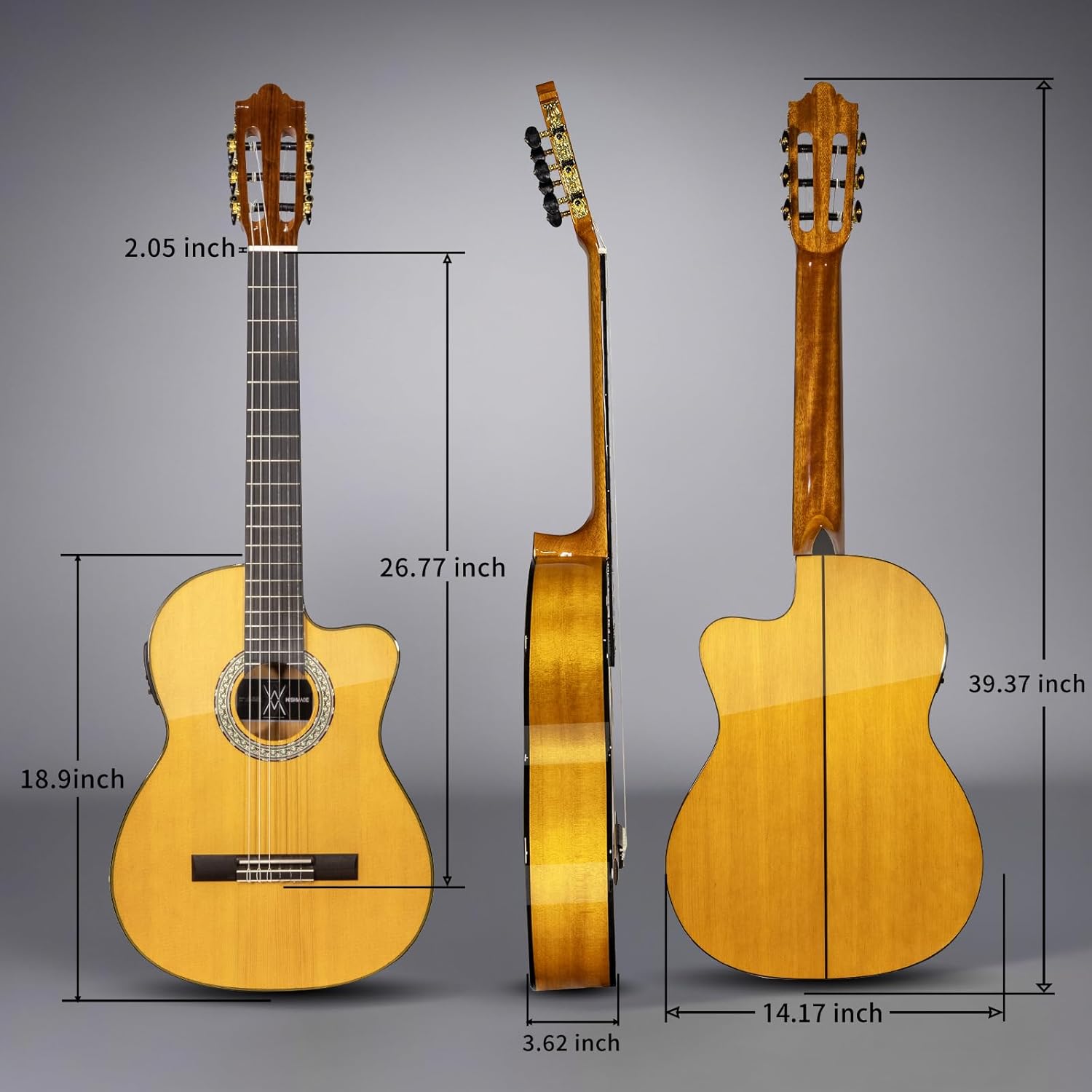 Wishmade Flamenco Guitar - 39 Inch Electric Classical Nylon String Guitar for Beginner Adults with Gig Bag