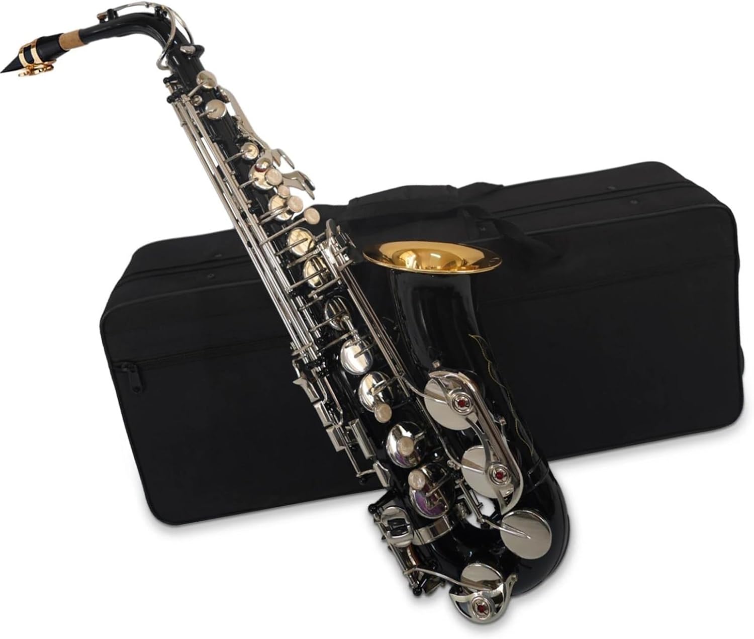 VBDEFRT Black Eb Alto Saxophone Sax Brass Body White Keys Woodwind Instrument With Carry Case Cloth Brush Sax Neck