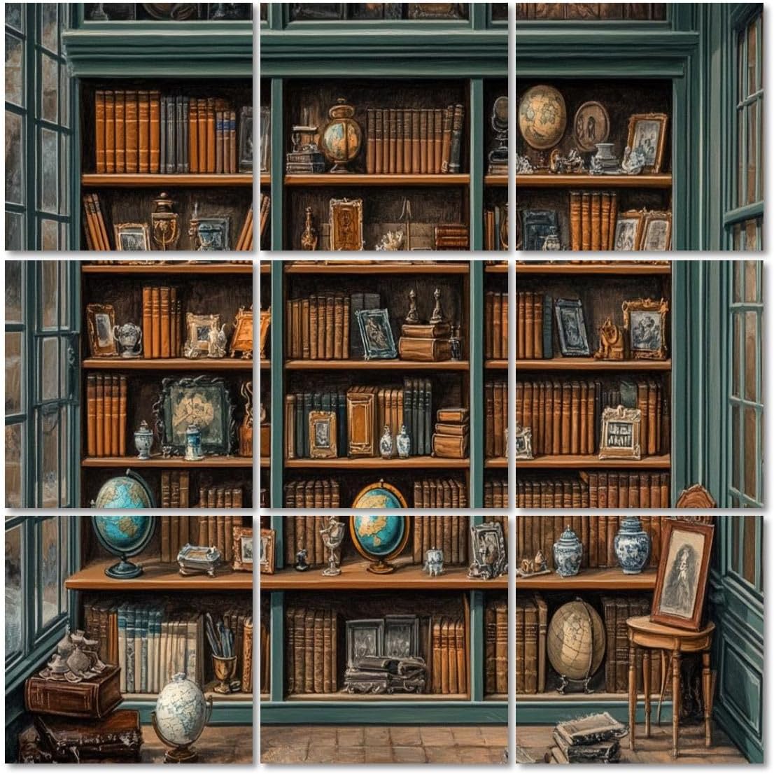 Art Acoustic Panels Self Adhesive Liry Bookshelf Antique Shop Setting Rich 9 Packs Decorative Soundproof Wall Panels Large Sound Absorbing Panels for Home Office 60