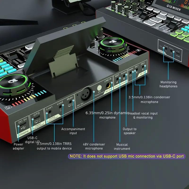 Podcast Equipment Bundle Audio Mixer, Sound Board for PC/Phone Live Streaming Singing Gaming, Sound Mixer for 3.5mm/Xlr Dynamic/48V Microphone, Live Sound Card with DJ Mixer Effects & Voice Changer