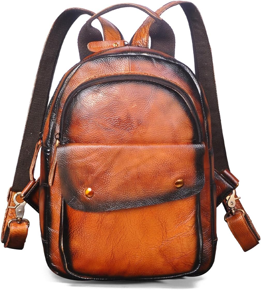 Genuine Leather Chest Bag for Men Travel Multifunctional Multi Compartment Large Capacity Soft Shoulder Bag Gift Box (Orange+Black)