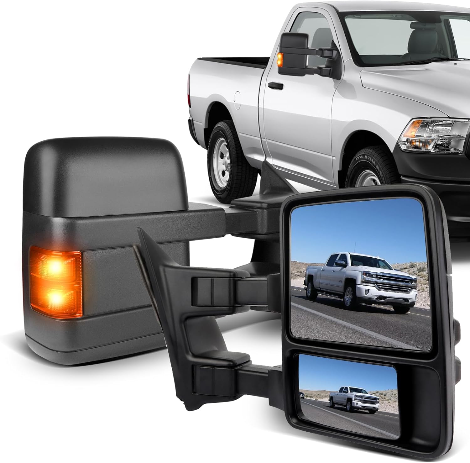 ECCPP Towing Mirror By Side Mirror Replacement For 1999-2007 For Ford For F250 For F350 For F450 For F550 Super Duty With Power Heated Smoke Turn Signal Telescopic