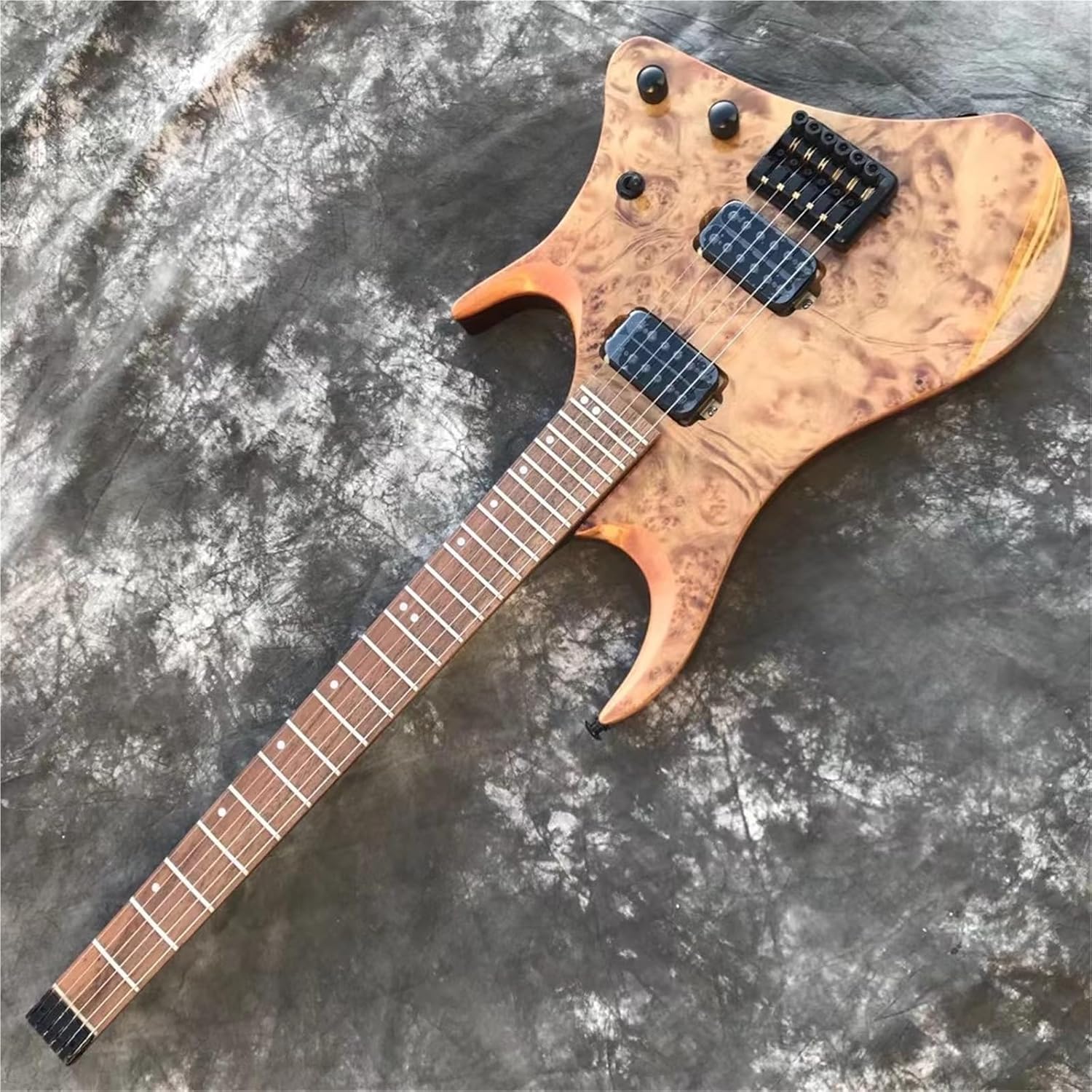 Beginner Electric Guitar Kits Original Wood Color Burl Solid Wood Headless Electric Guitar Hexagonal Pickup