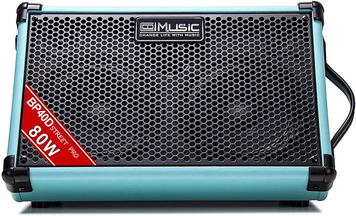 Coolmusic BP40D Powered Acoustic Guitar Amplifier- Portable Bluetooth Speaker 80W W/Battery with Reverb Chorus Delay Effect, 6 Inputs,3 Band EQ, Blue