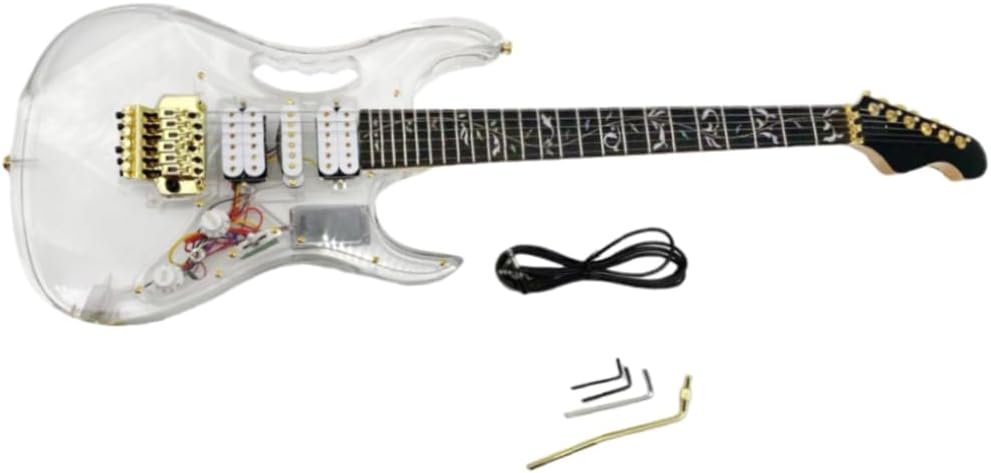 LED Light Electric Guitar Maple neck Acrylic Body Crystal Guitar Blue Sweet Sound for beginners,students,adults (kit-led-iba)