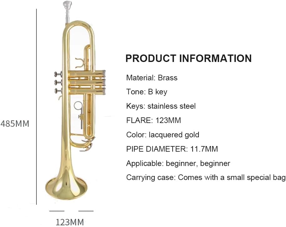 Trumpet in B Key, Performance-Level Wind Instrument Suitable for Beginners, Band Performance, Festival Celebration