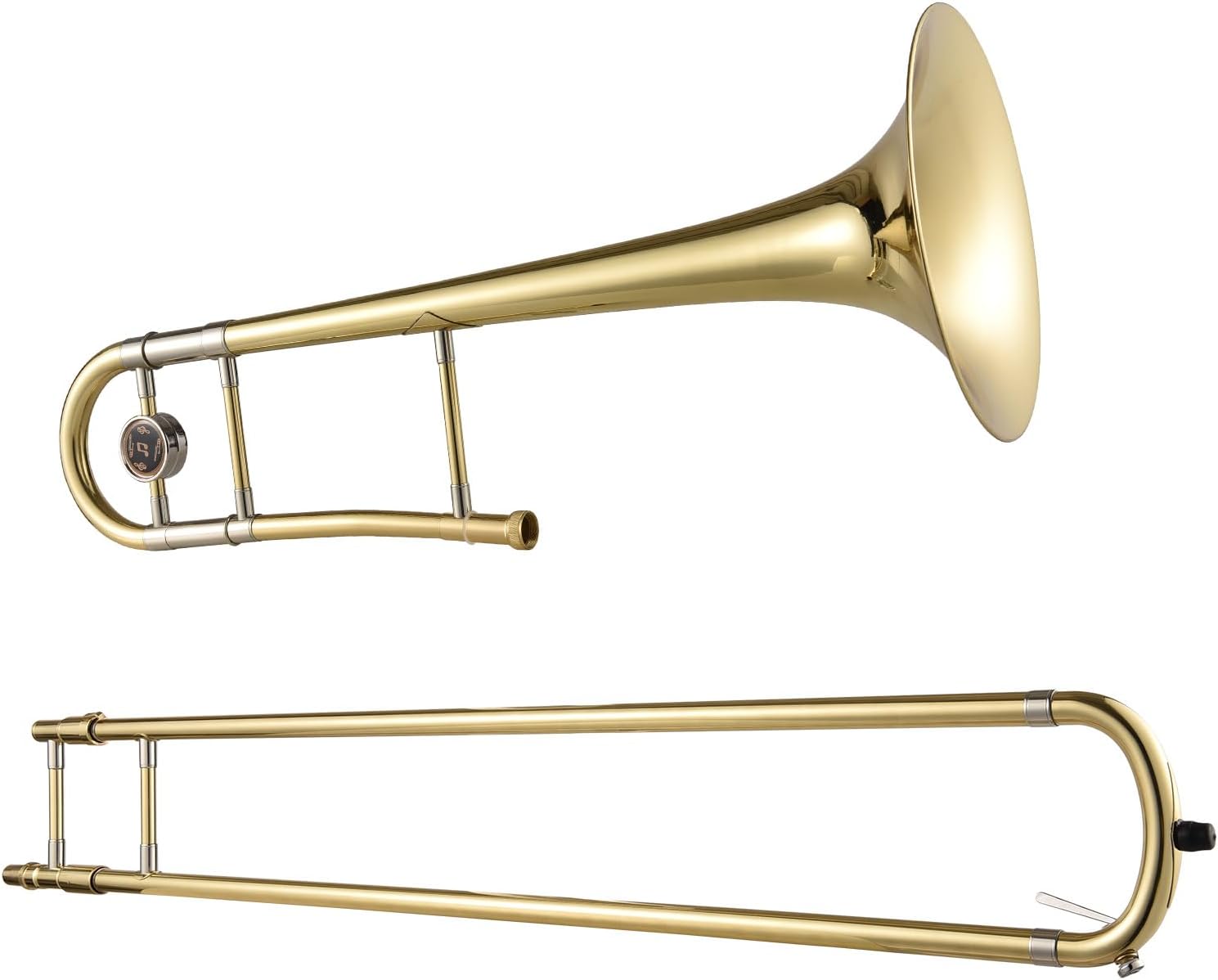 Bb Tenor Trombone Brass Plated Instrument Bb Slide Trombone with Carrying Case White Gloves Cleaning Cloth for Beginners