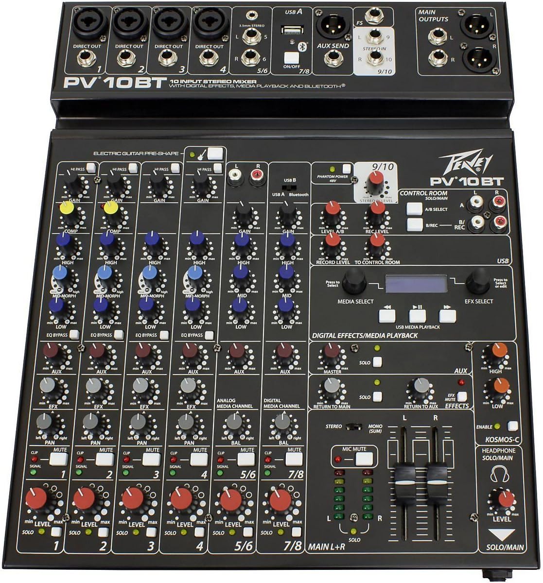 Peavey PV 10BT PV10BT Pro Audio Mixer,4 mic In,Bluetooth/USB,Compressor/Effects Bundle with Peavey PV 20' XLR Female to Male Low Z Mic Cable