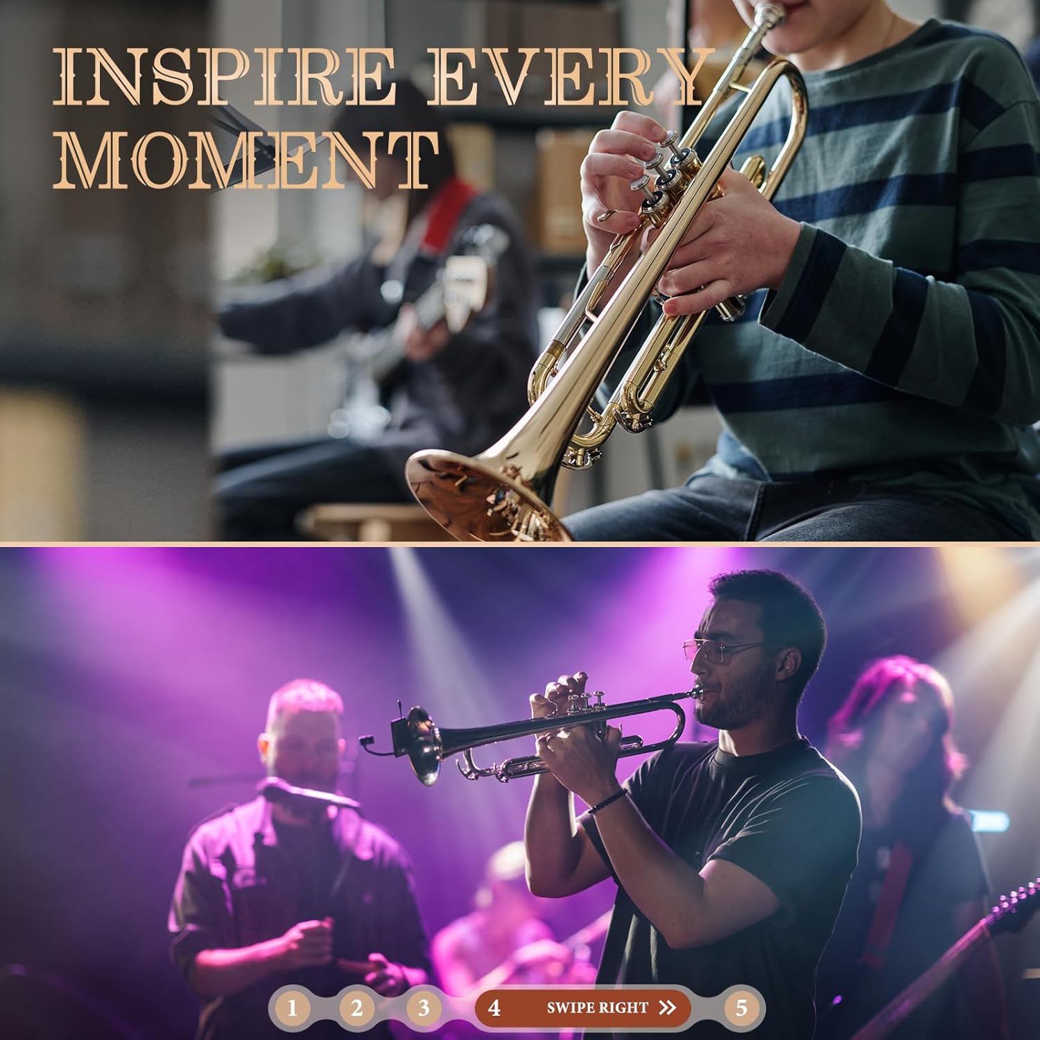 ALLSET Bb Standard Trumpet for Beginners | Student Band, Orchestra, Pro Level Performance | Professional Brass Trumpet Kit with Hard Case, 7C Mouthpiece& Cleaning Kit | Gold Tube & s Silver key